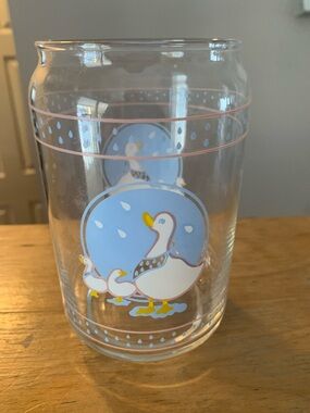 Vintage Duck Family Glass Jar - Pastel Blue & Yellow